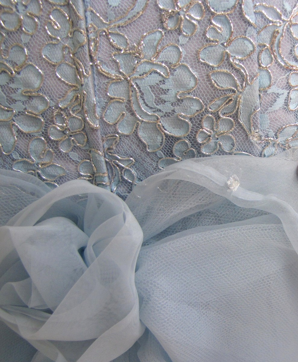 Vtg 80s John Charles Tulle Ball Gown / Cocktail Dress Strapless Baby Blue UK 10
