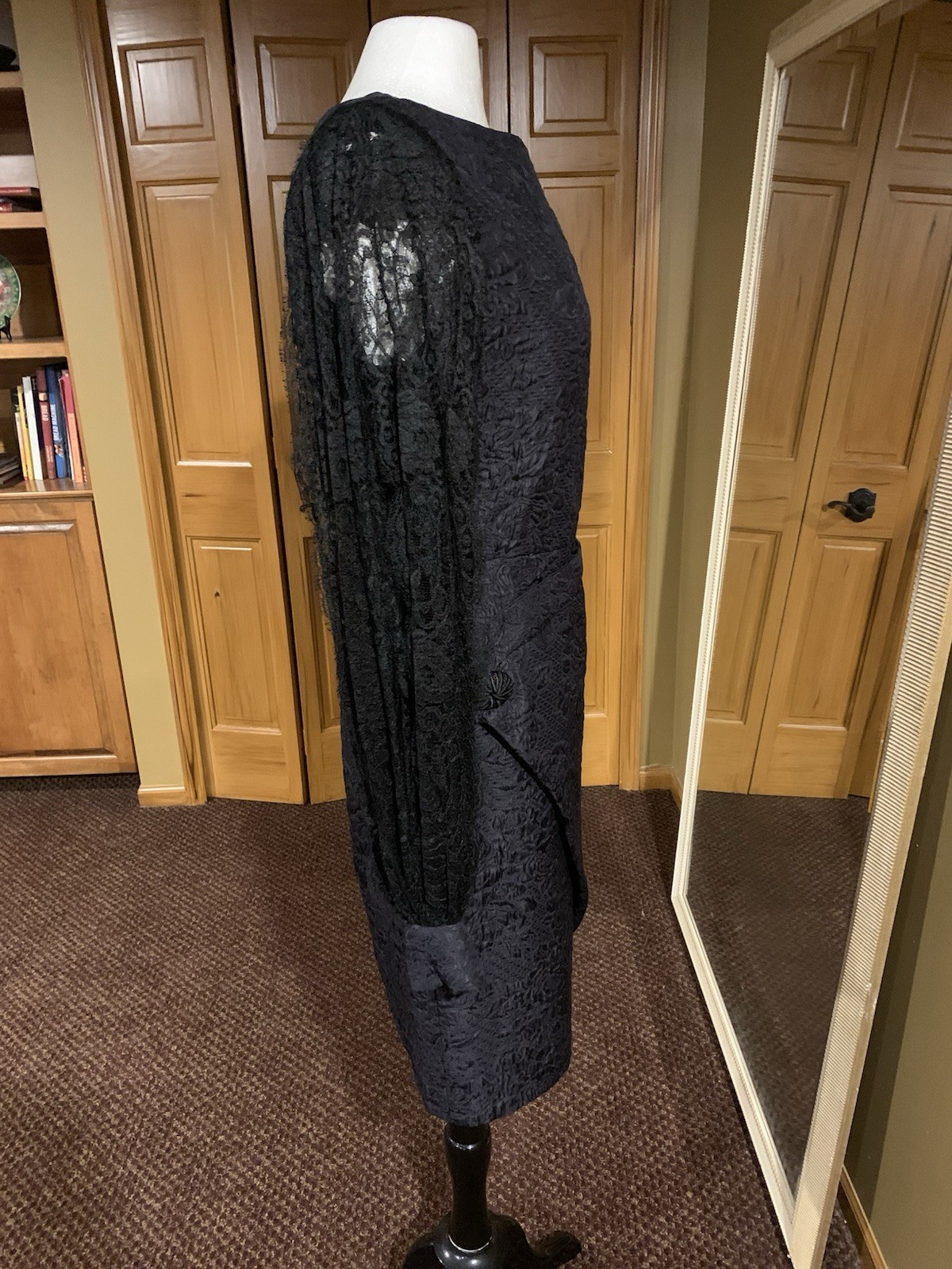 Vintage 1990s Black/ Midnight Navy James Galanos Couture Cocktail Dress Size 4