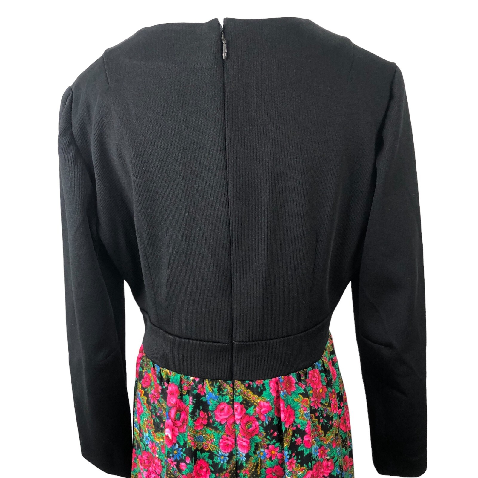 Vtg 70s Maxi Hostess Dress Size Medium Black Wrap Bodice Bold Floral Rose Skirt