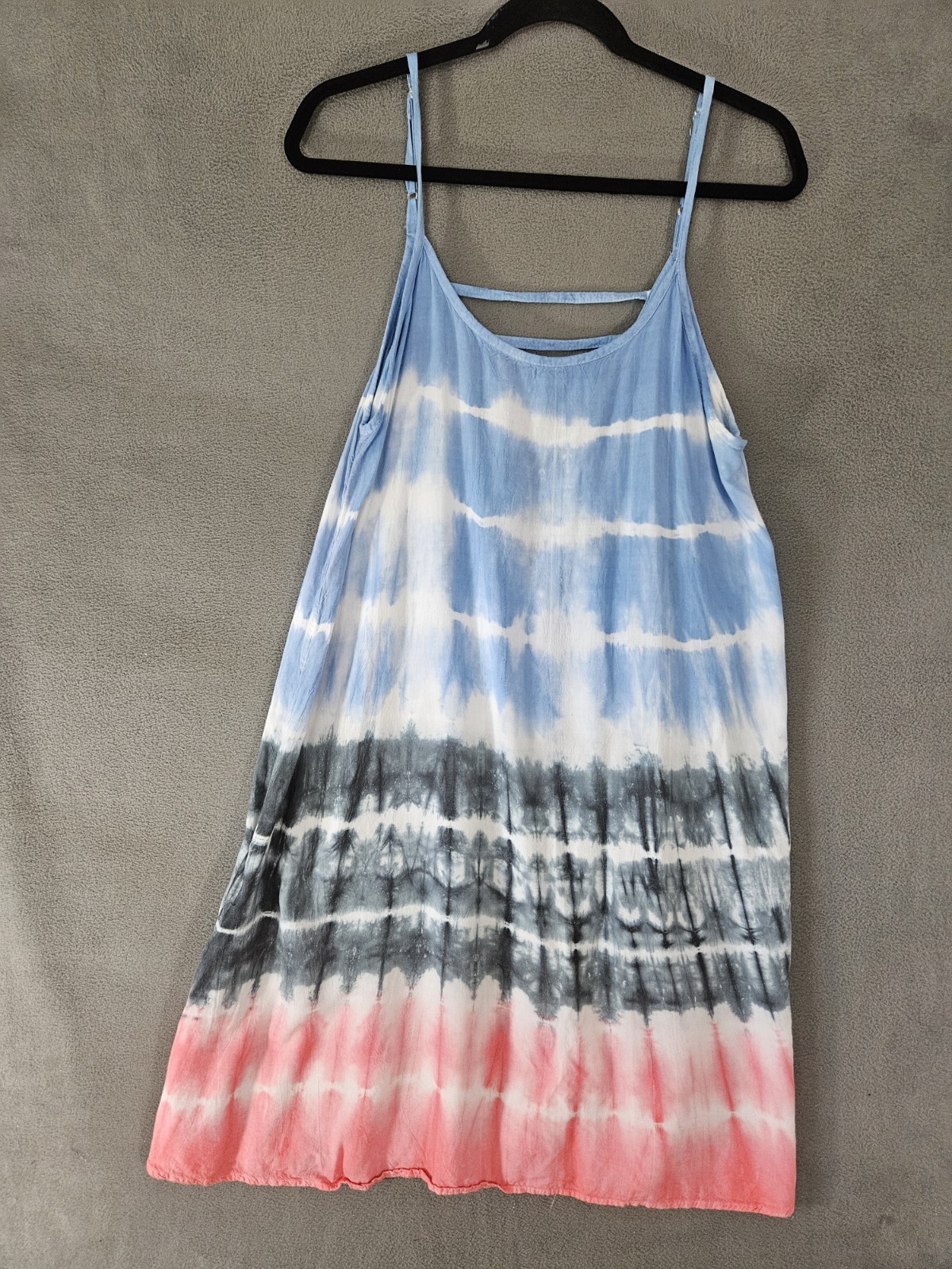 Vintage 90s Color Touch Midi Dress Red White Blue Tye Dye Sleeveless Boho Large