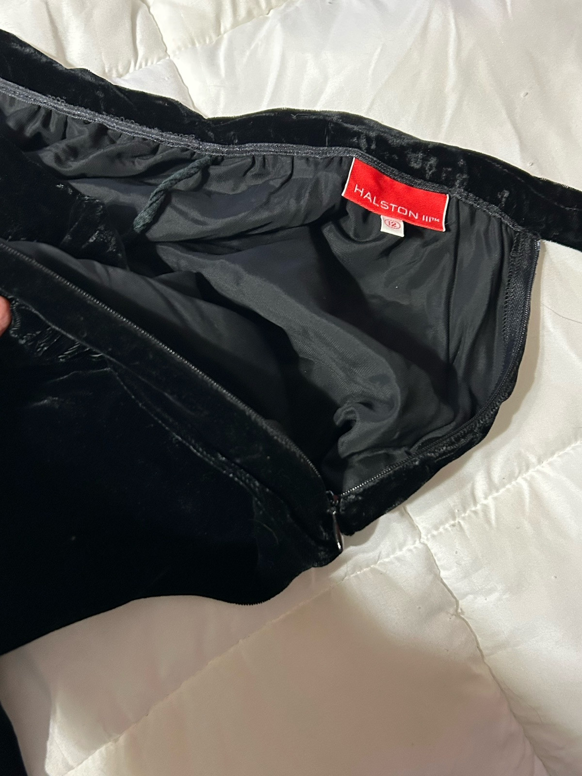 Vintage 1980s Halston III Crushed Velvet Black Skirt