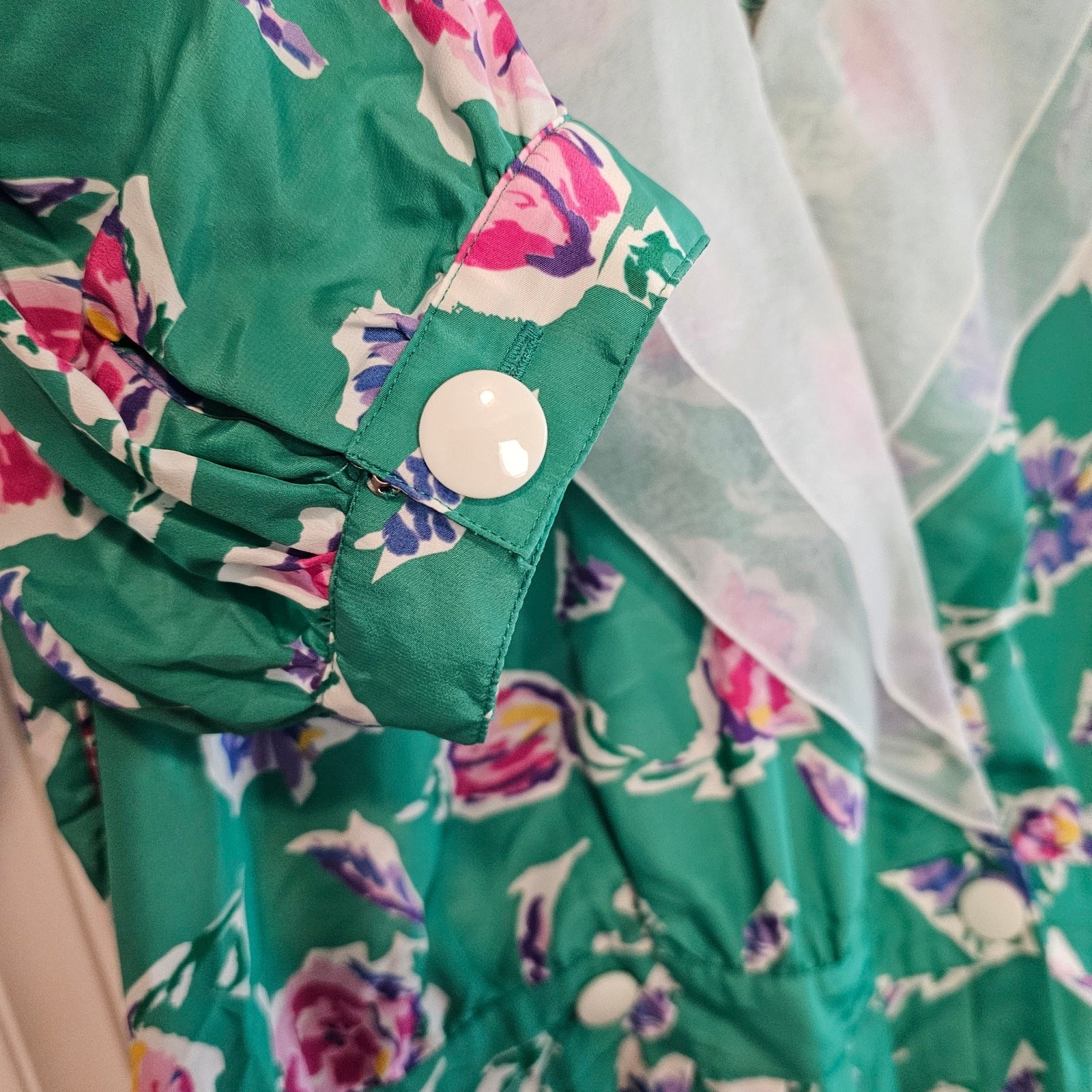 Vintage 90s Maggy Boutique Dress Women Sz 16 Green Floral Pleated Preppy Cottage