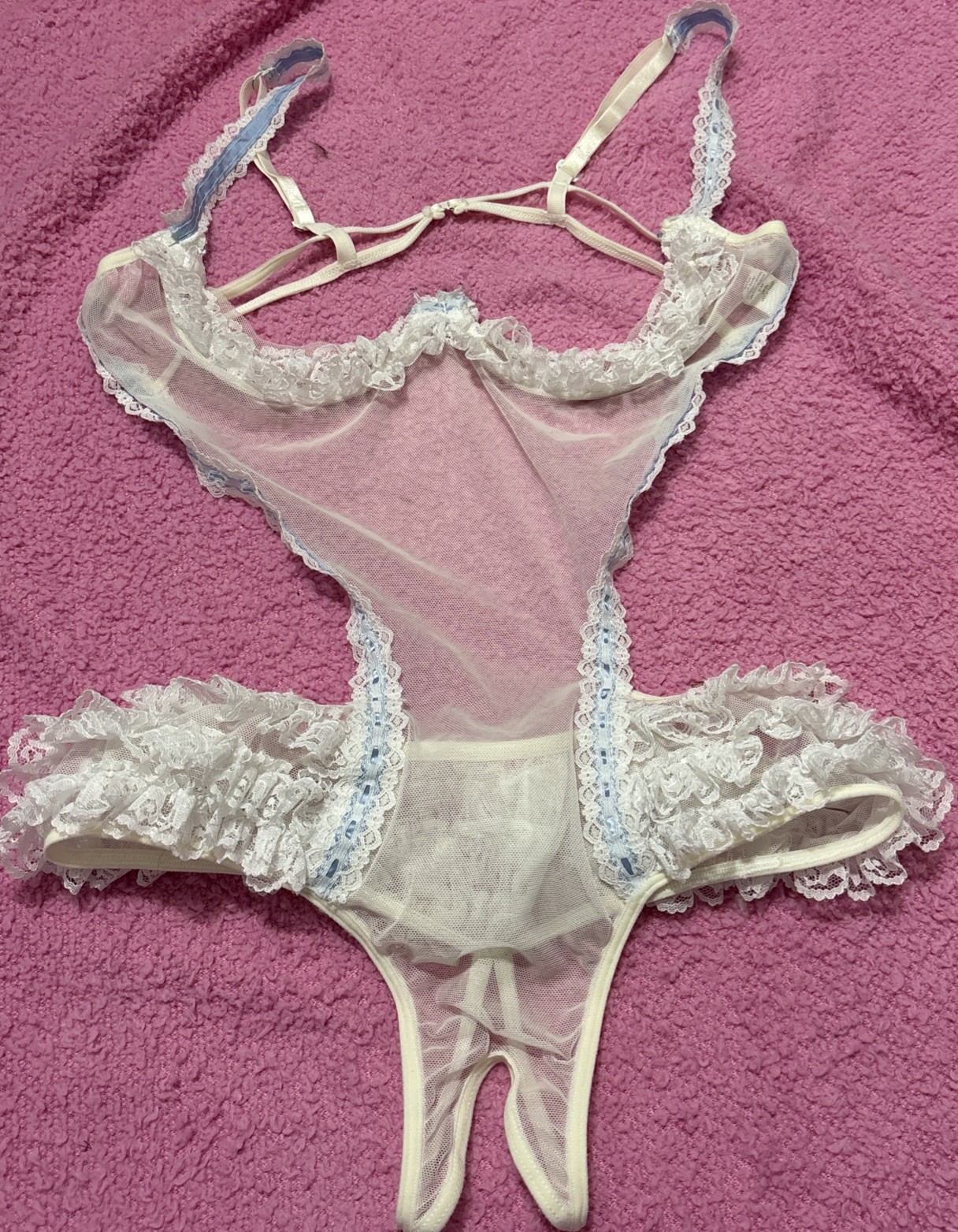 Vintage Fredericks Of Hollywood style lace teddy bodysuit with ruffles #80921