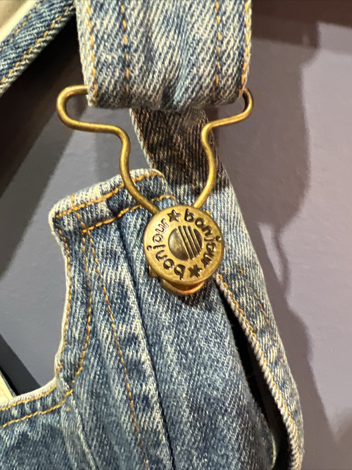 Large Bib 80s BONJOUR denim overall shorts cotton button Romper cuffed pockets