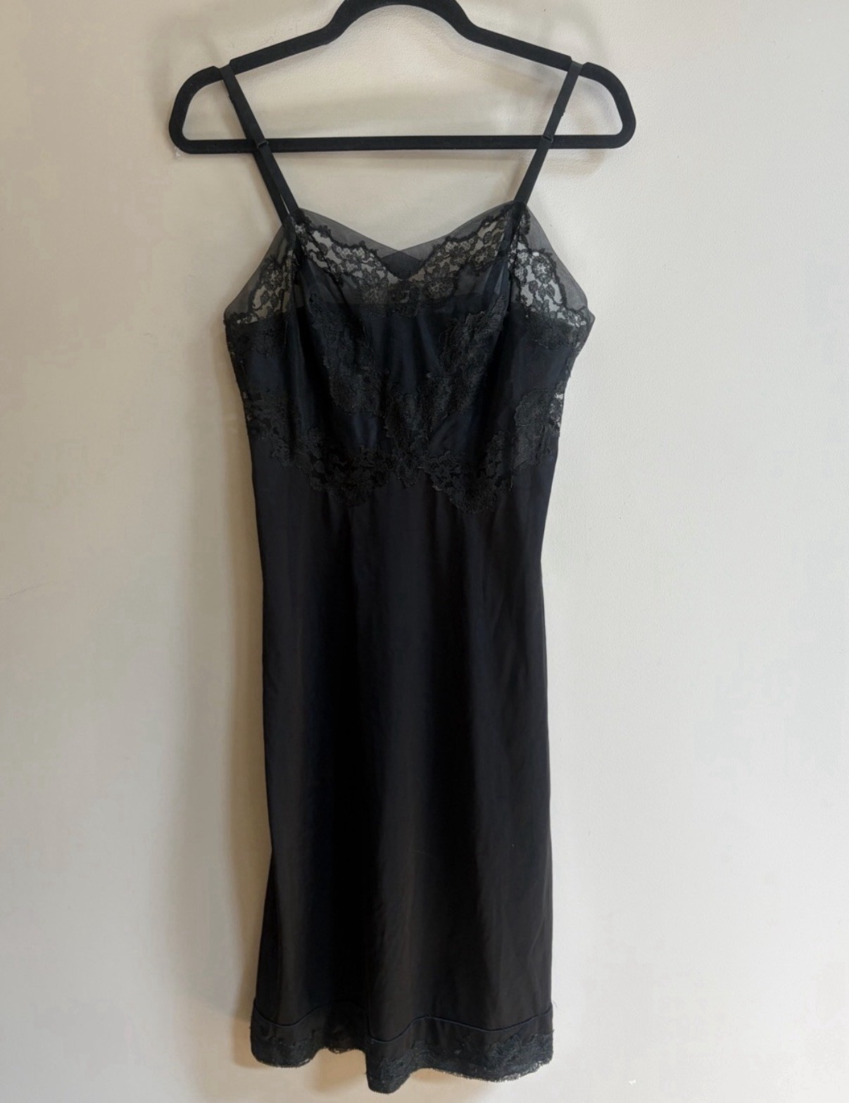 Schiaparelli Slimtite Vintage Mid Century Black Lace Slip Dress Nightie Intimate