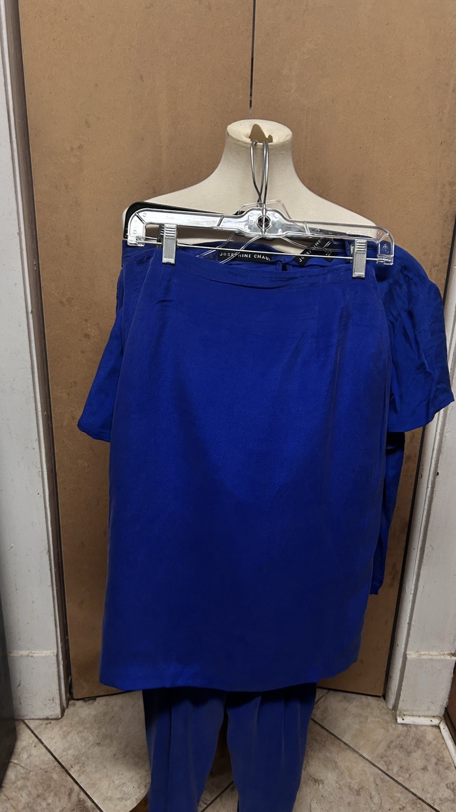 Vtg. JOSEPHINE CHAUS 3 Pc Blue Ensemble-Pants Sz-14, Skirt -Sz 14 & Shell Sz-16