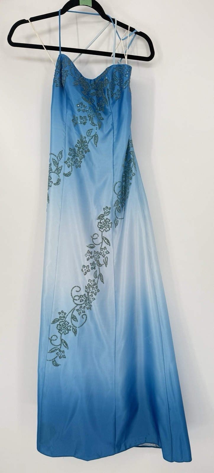 Vintage Y2K JUMP Blue Ombre Prom Dress Beaded Fairycore Formal Maxi Gown 3/4