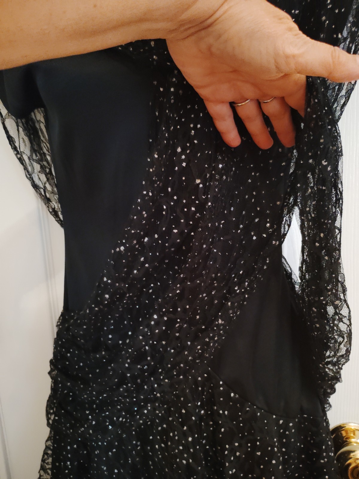 1980 PUNK GOTH FAIRY prom dress black silver lace layers handkerchief 8/10 USA