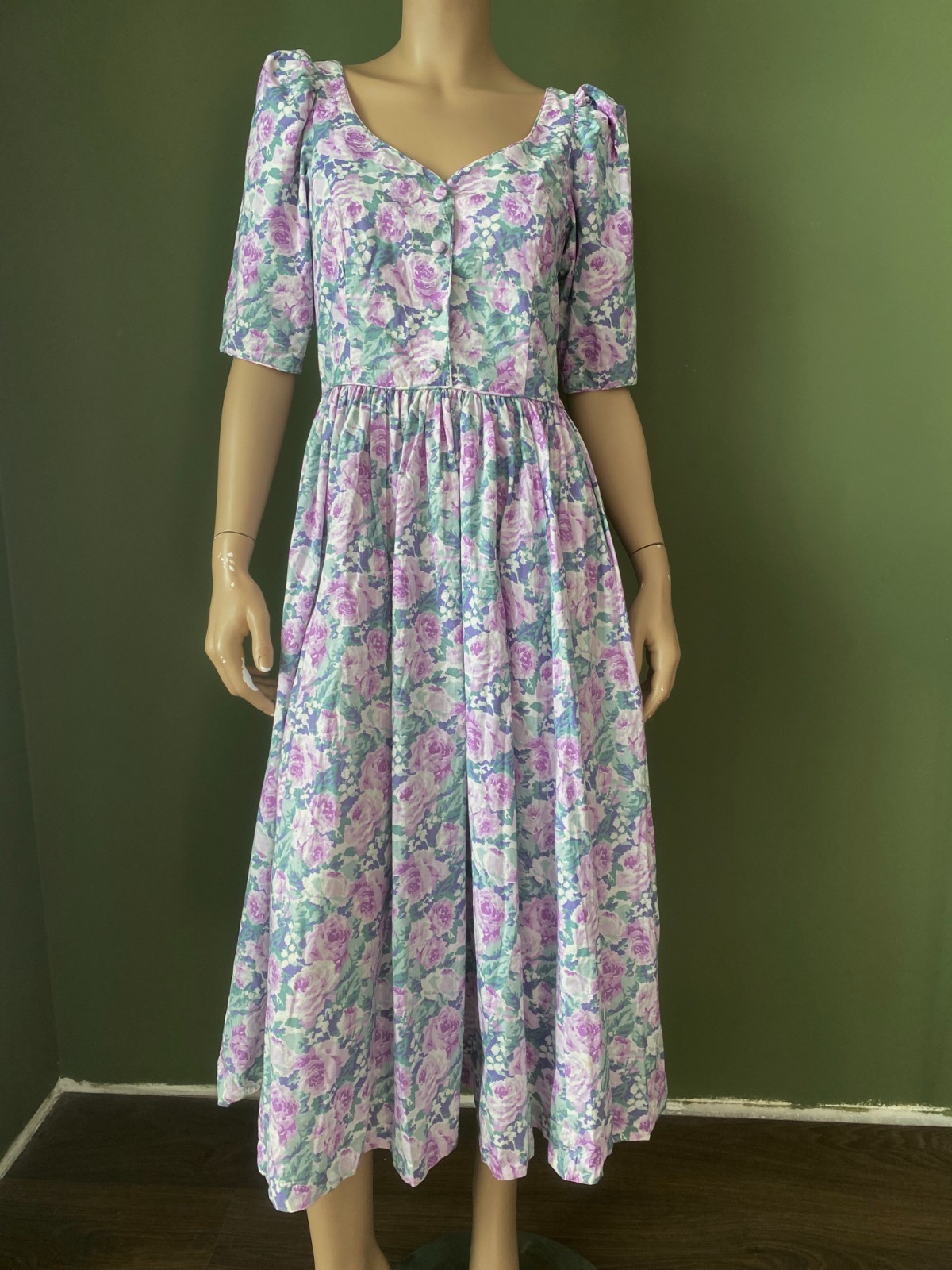 Vintage LAURA ASHLEY Dress Floral Cotton Romantic Cottagecore Puffy Sleeves