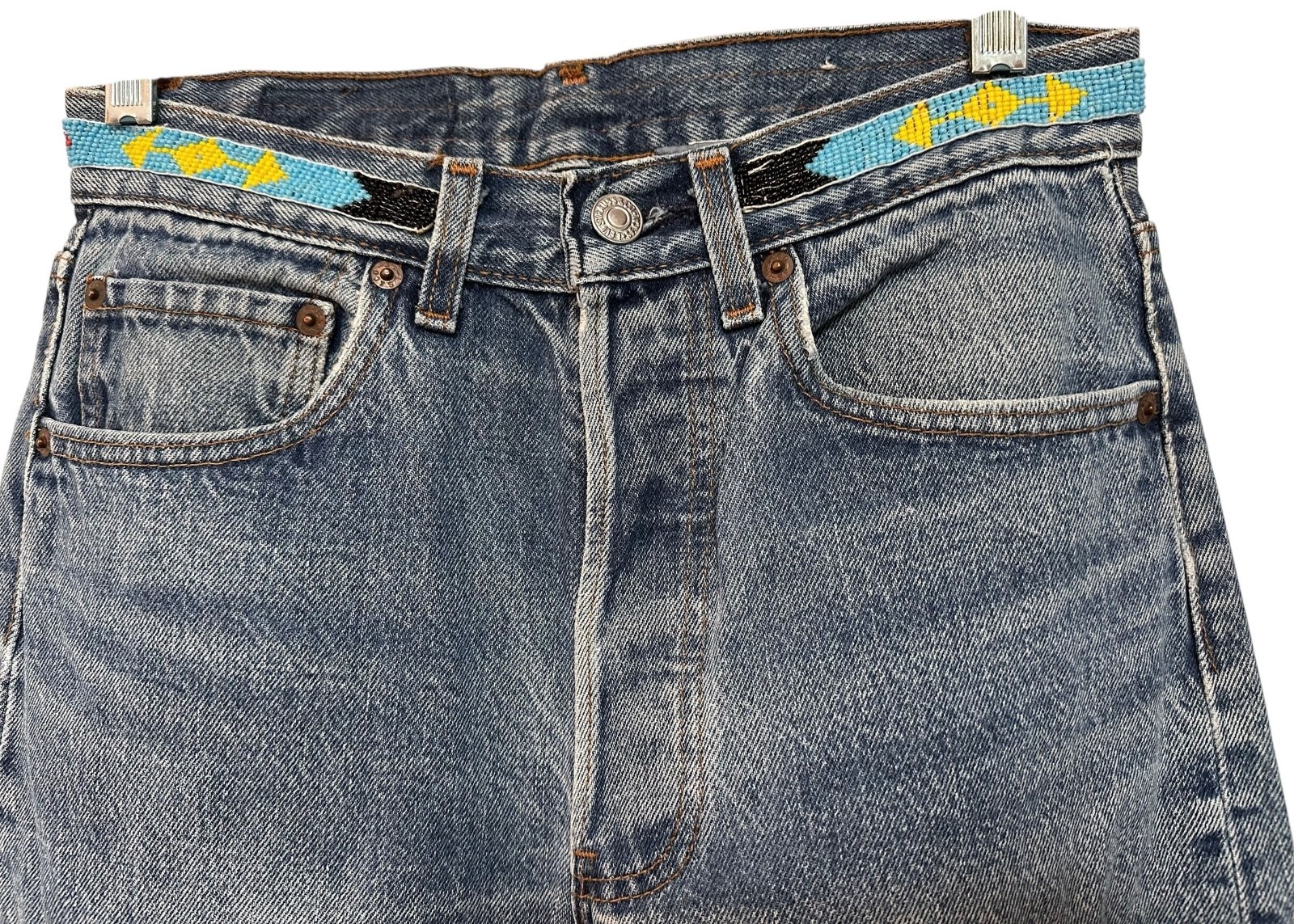 Vintage Buzz 18 Beaded Levi’s 501 Jeans 1980s Reworked 28” Waist USA Made Boho
