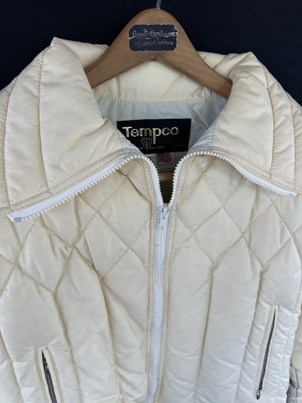 VTG TEMPCO Puffer Jacket Down Insulated Quilted 70s Cream Women’s Size 14
