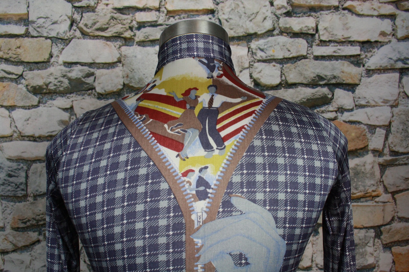 NIK NIK Ladies Vintage Blouse Shirt Made In Italy Dancers on Plaid Size 7-8