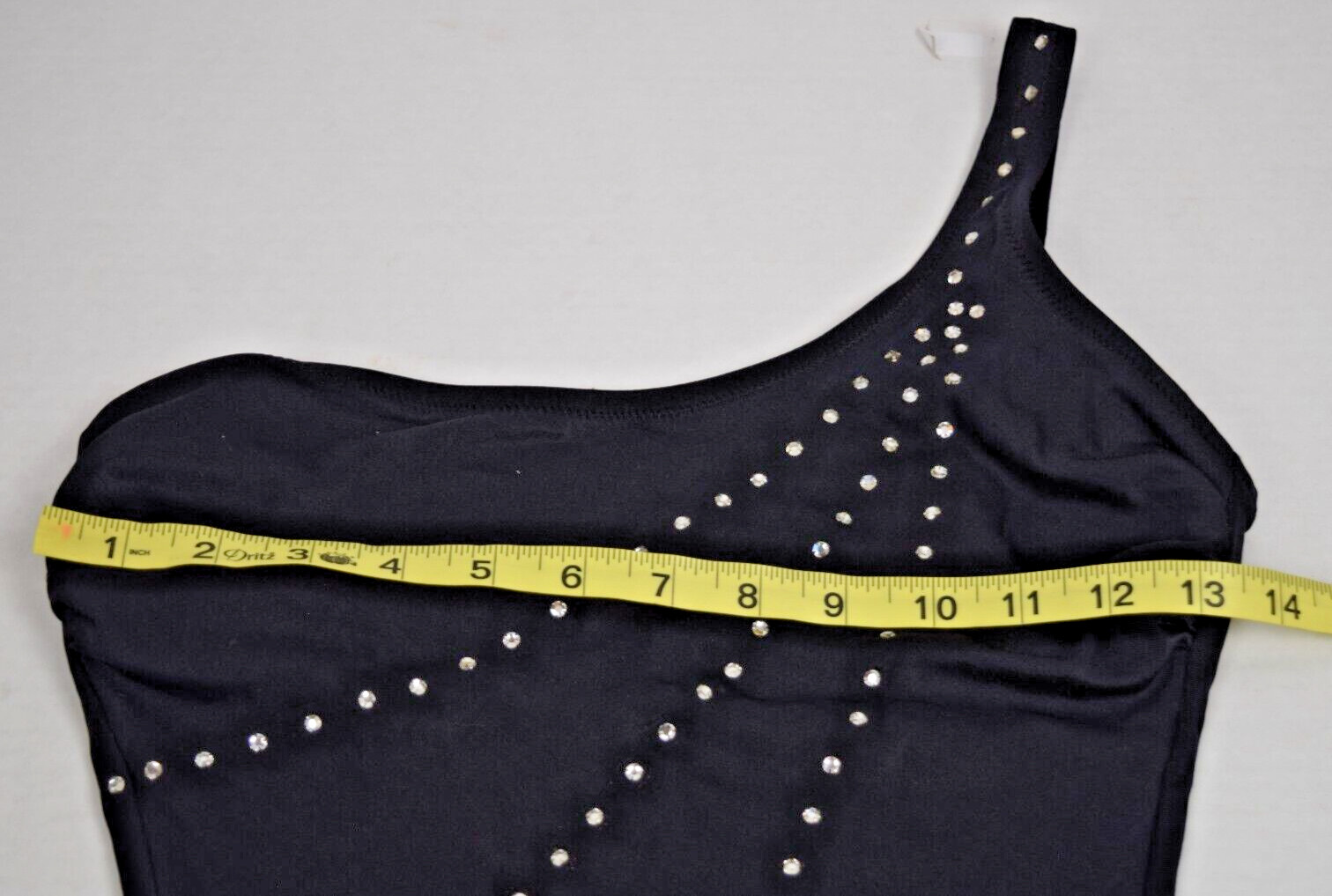 Vintage Swimsuit DeWeese Size 10/32 S/M 60s Black Rhinestone Stripes 1 Shoulder