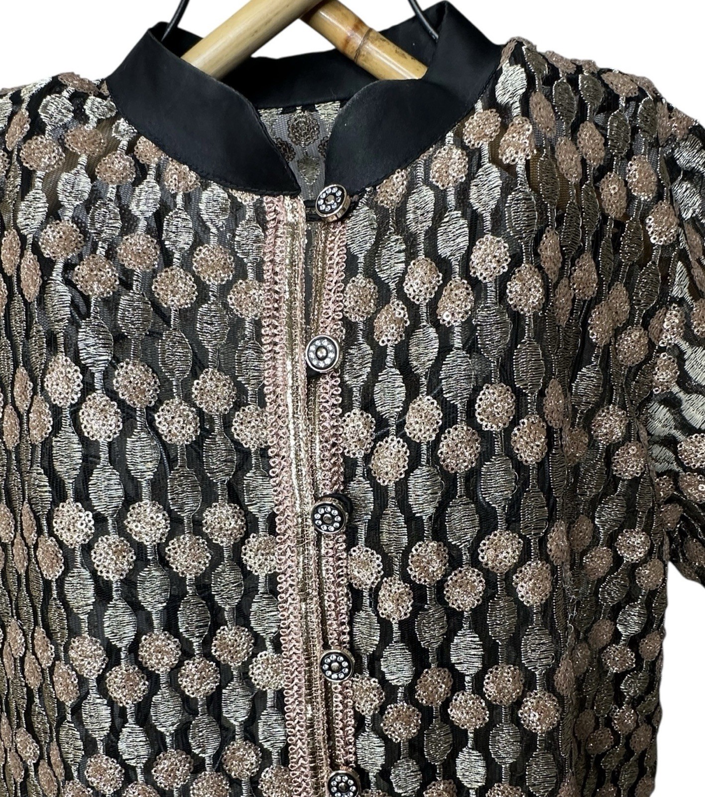 Metallic Embroidered Formal Kaftan Dress & Scarf Black Gold 50” Long