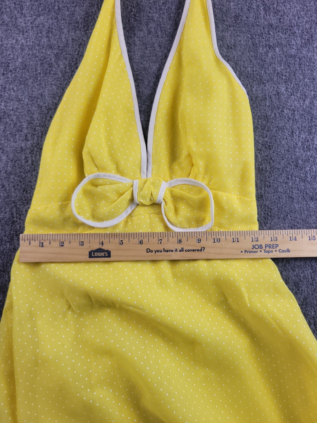 Vintage 1960’s Miss Elliette Yellow Halter Maxi Dress Sz 8 Bow Accent Piping