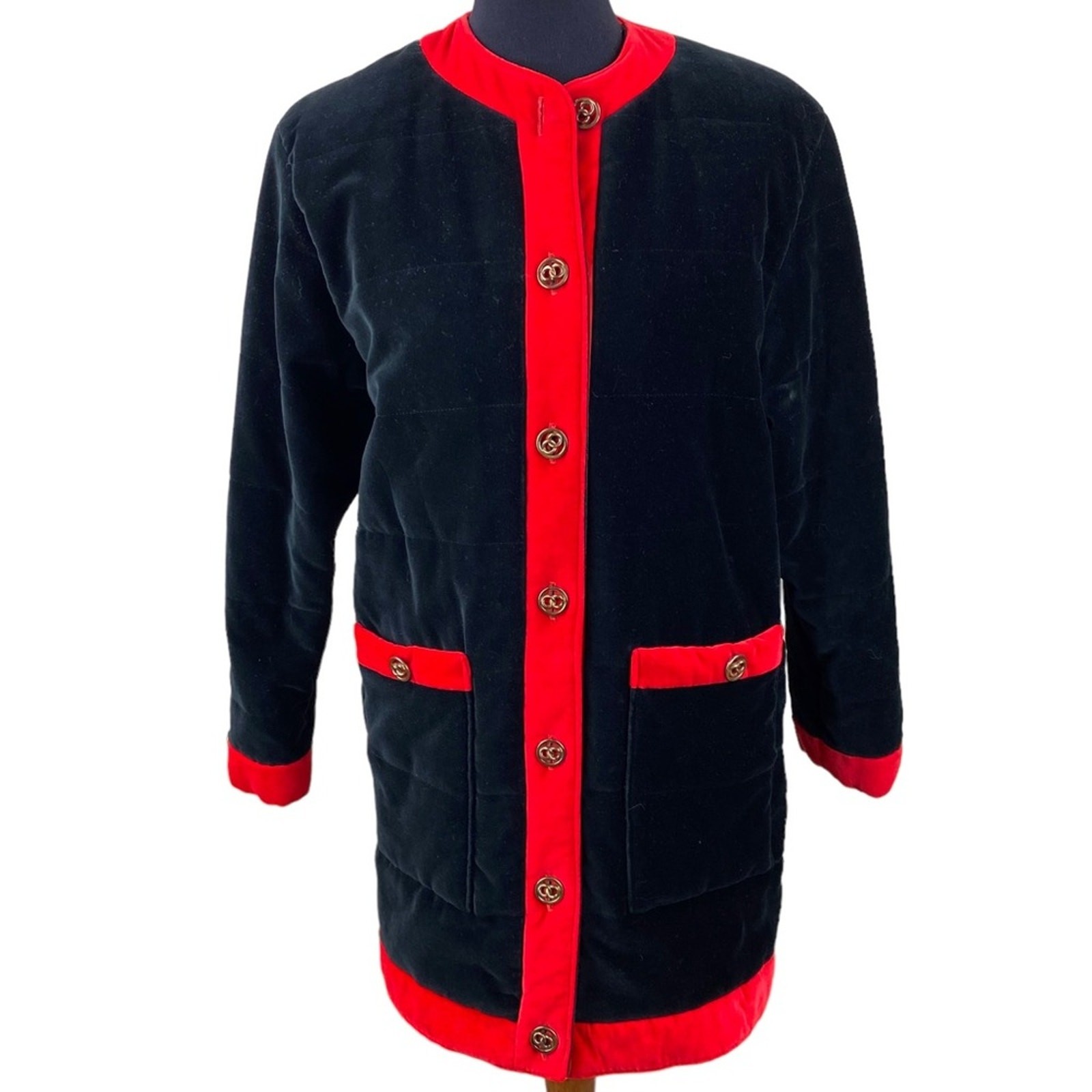 Vintage Coats by Cattiva Velvet Coat Size S Quilted Red Black 1980’s