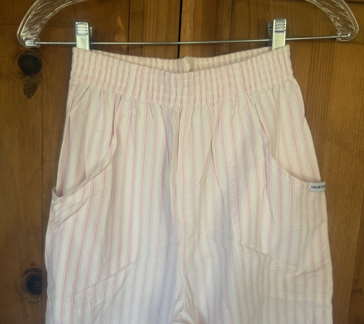 Vtg Cascade Blues High-Rise Elastic Waist Mom Pants Lightweight Pink Strip #302