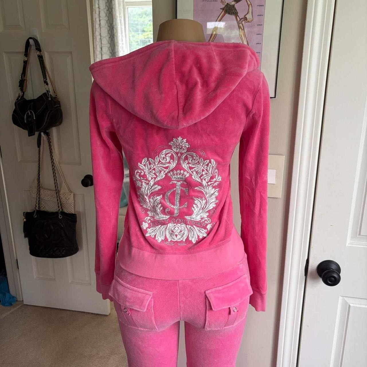 Vintage Juicy Couture Y2K Logo Hot Pink Velour Tracksuit Set 2-piece size S