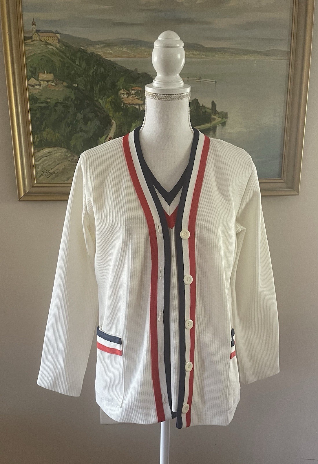 Vintage Nautical Preppy Tennis Twin Set Sweater Cardiigan Vest Top Shirt USA