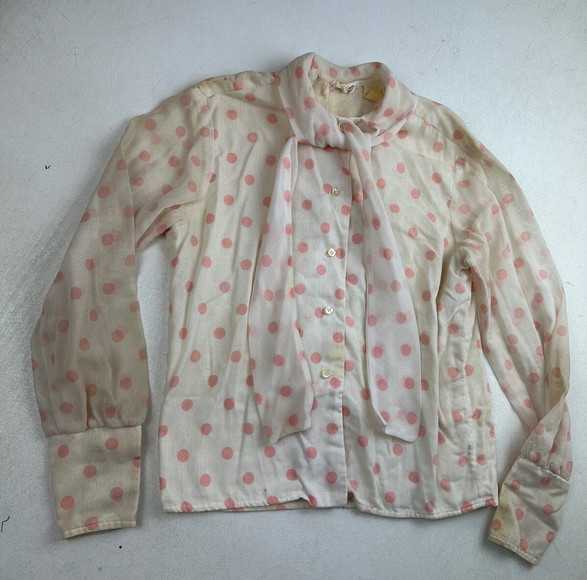 Vintage Blouse Top Junior House Pink Polk Dot Button Down 60s 70s