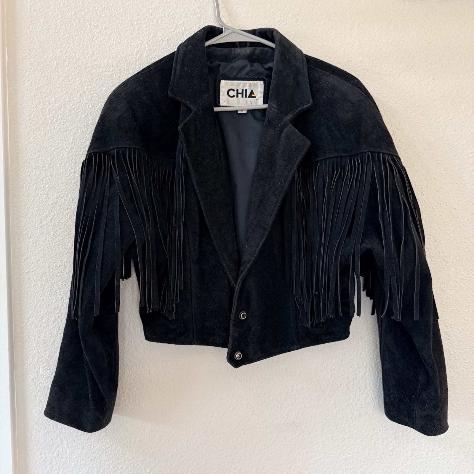 Vintage Suede Chia Jacket Black 100% Leather Cropped Biker Western Size M