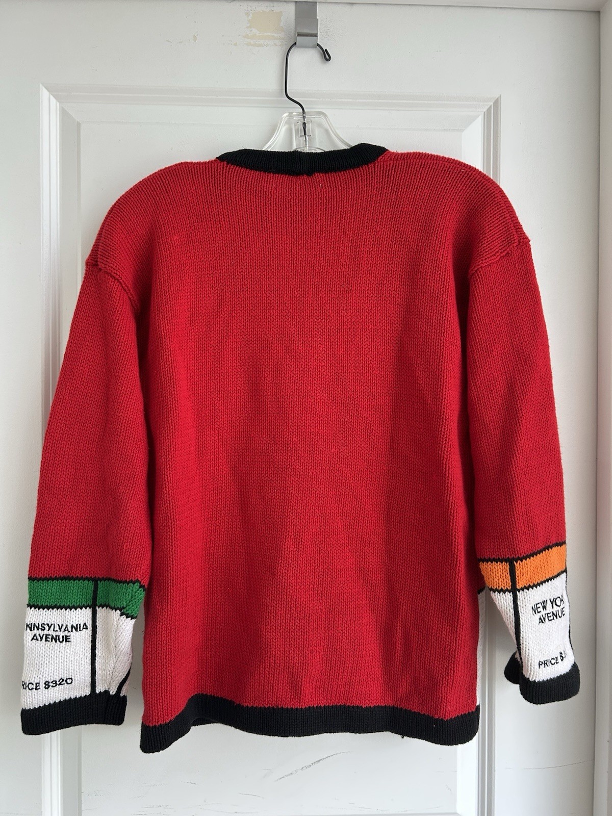 Vtg The Eagle’s Eye MONOPOLY BOARD GAME knit cardigan Women’s Size L RARE