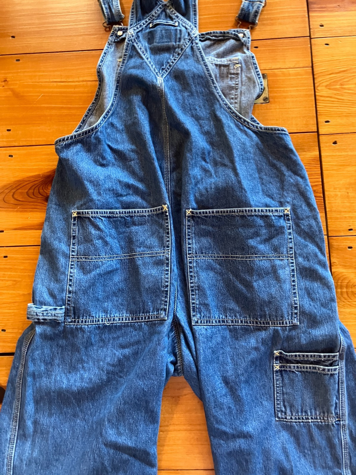 VINTAGE~OLD NAVY ~Carpenter Blue Cotton Denim Bib Overalls~Wide Leg~FARM CORE~XL