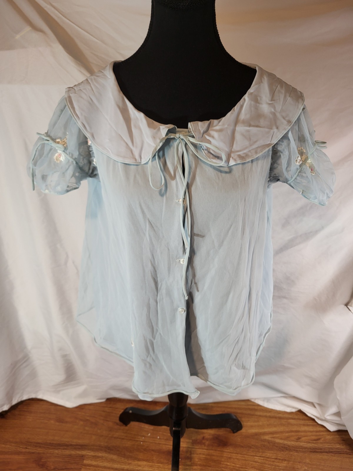 eyeful by ruth flaum bed jacket Light Blue Size M Embroidered Butterflies