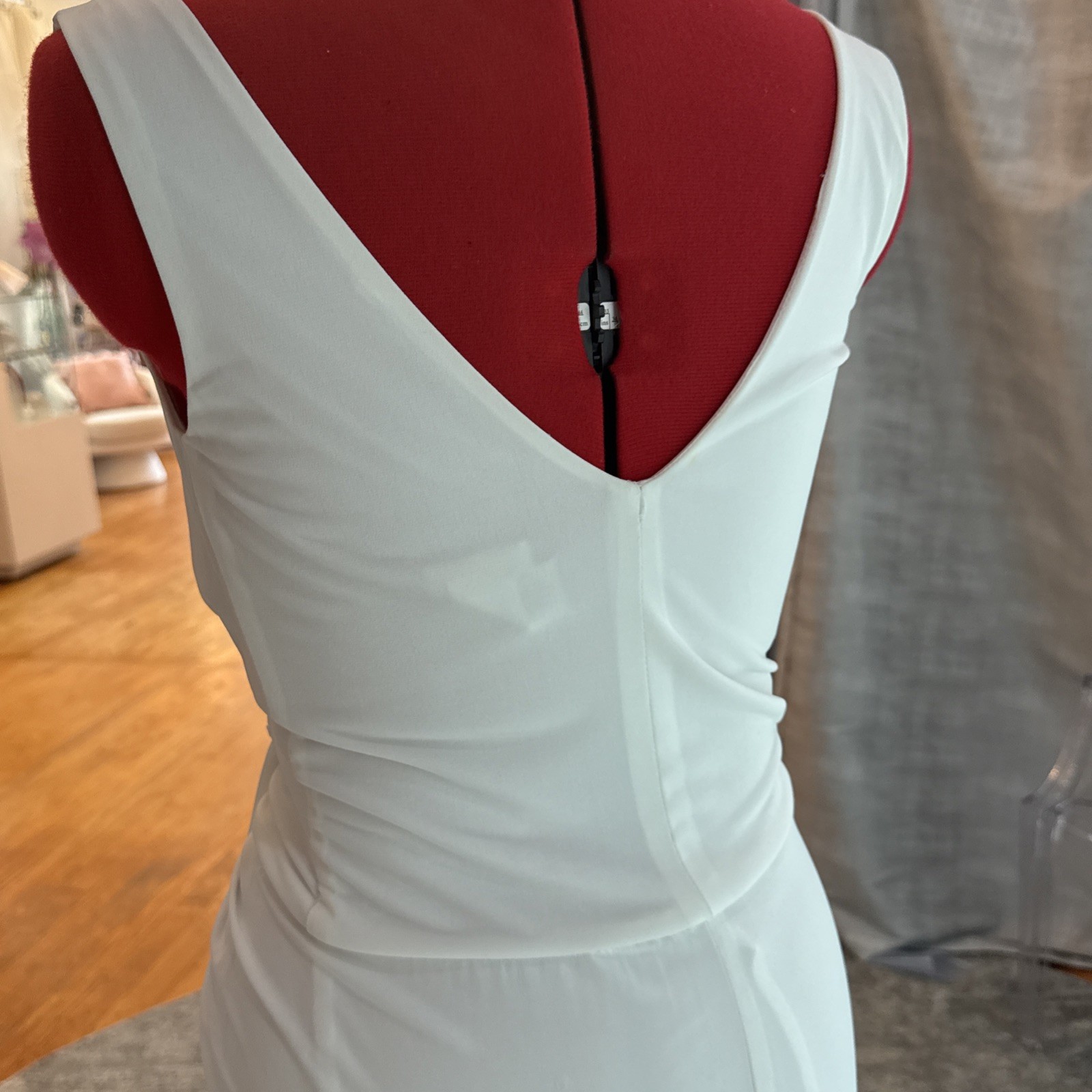 Vtg Rubber Ducky made in USA white formal long wedding dress side slit sz S 90s