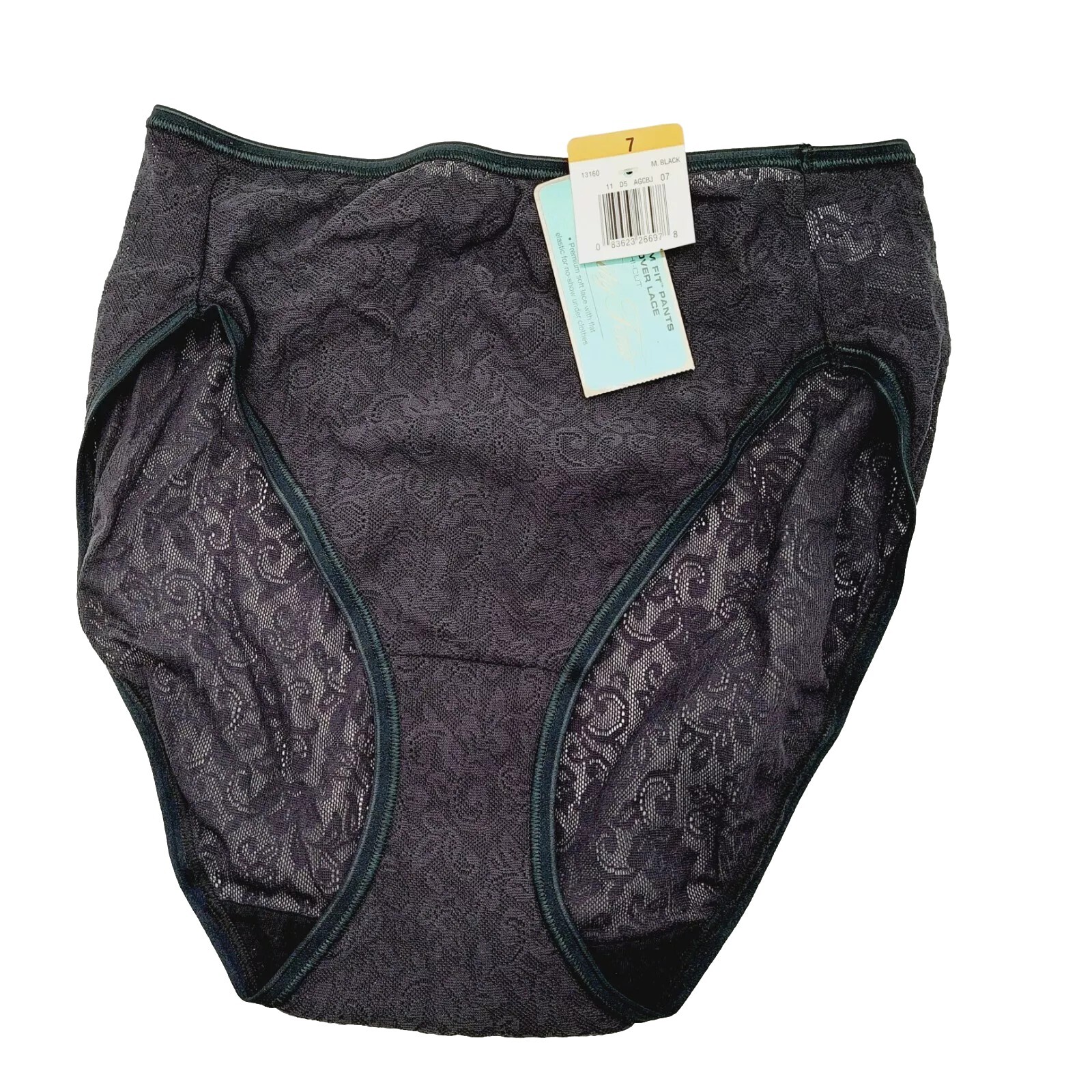 Vanity Fair Panty Nylon Lace Hi-cut 7 Black Hi Cut Premium Fit #13-160 NWT Vinta
