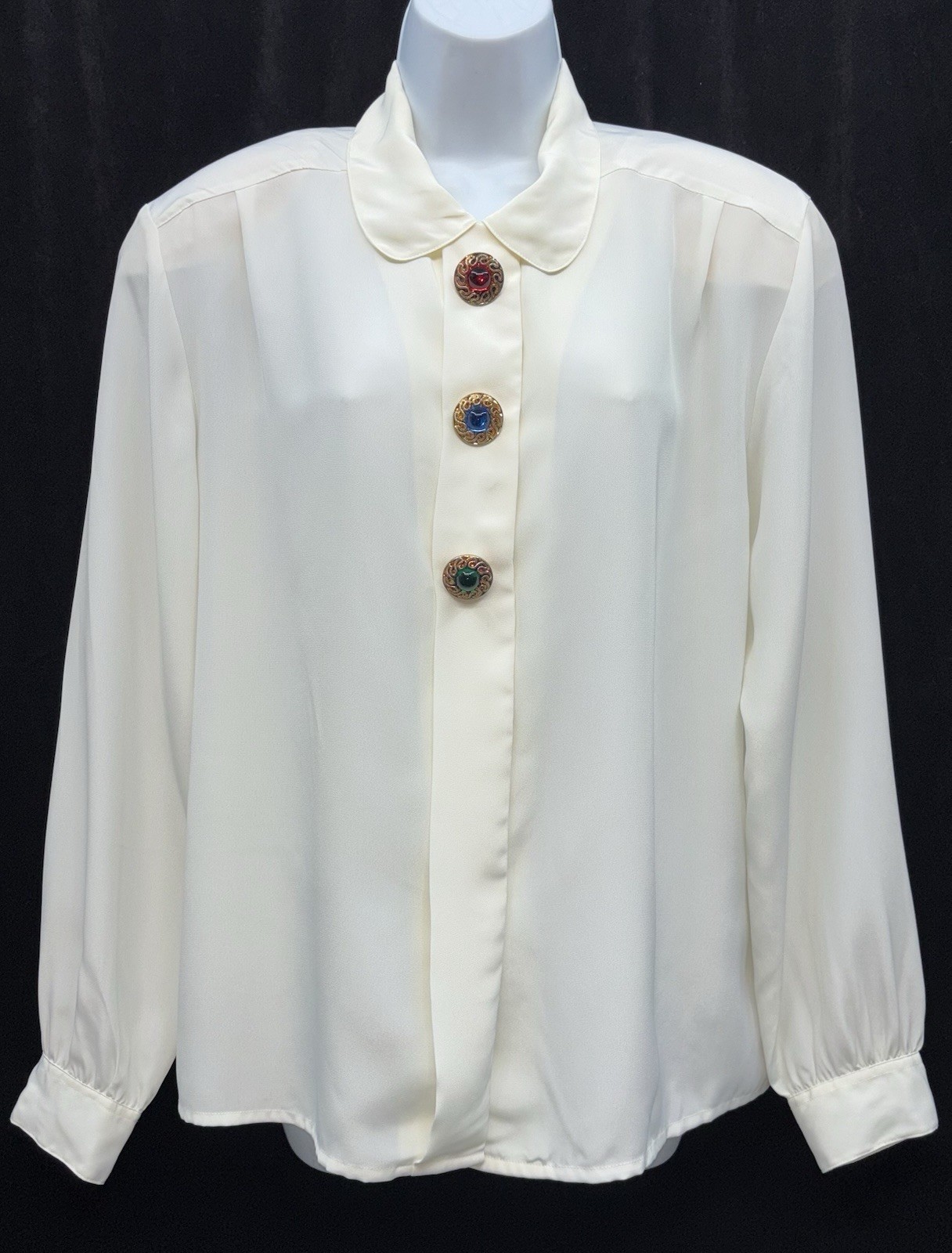 VTG Laura & Jayne Women Size 12 Decorative Button Up Long Sleeve Top Cream Color