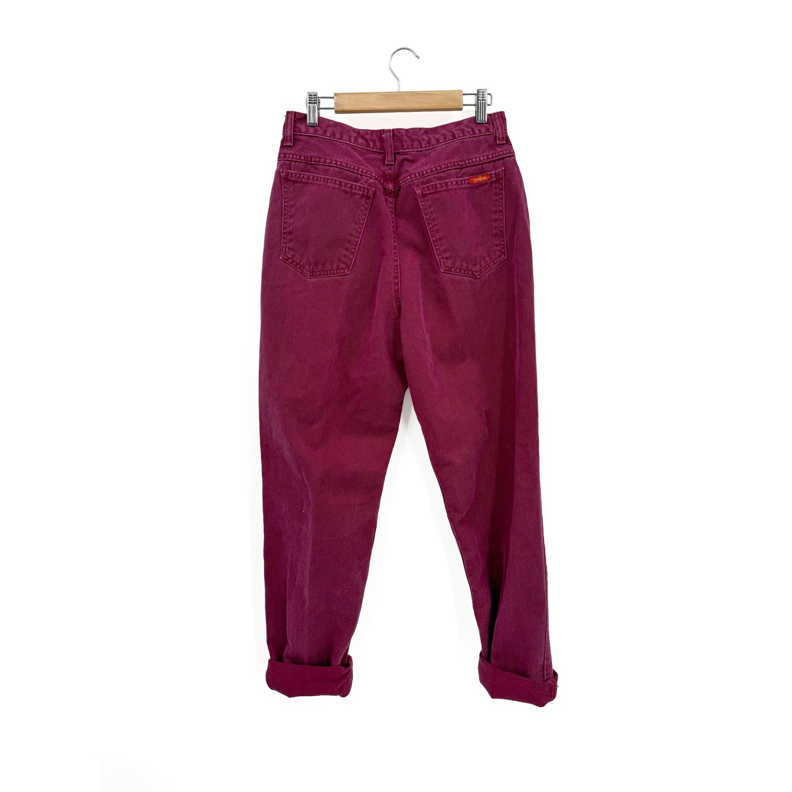 Bonjour Jeans Pants Women 12 Burgundy High Rise Tapered Leg Vintage 90s Denim