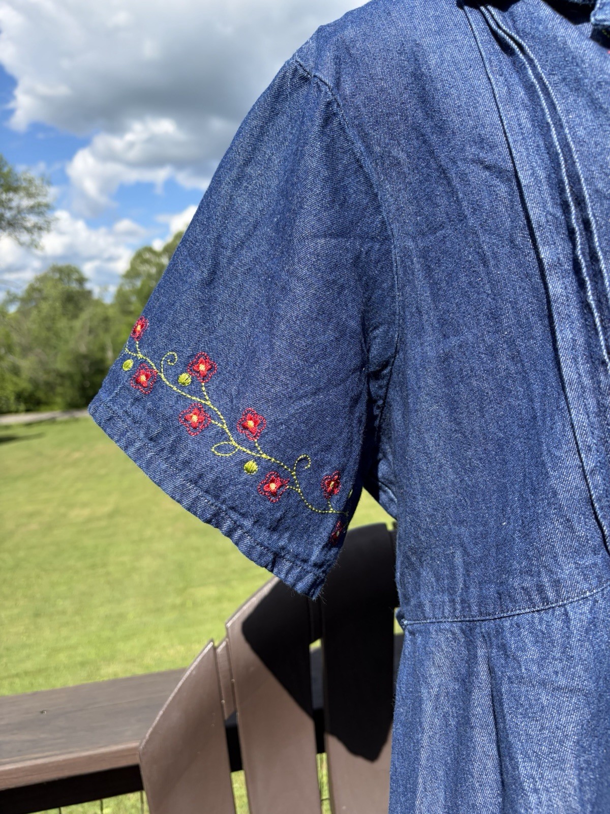 ANNA MAXWELL VINTAGE DENIM SHIRT DRESS SZ 1X EMBROIDERED BOHO MIDI JEAN DRESS