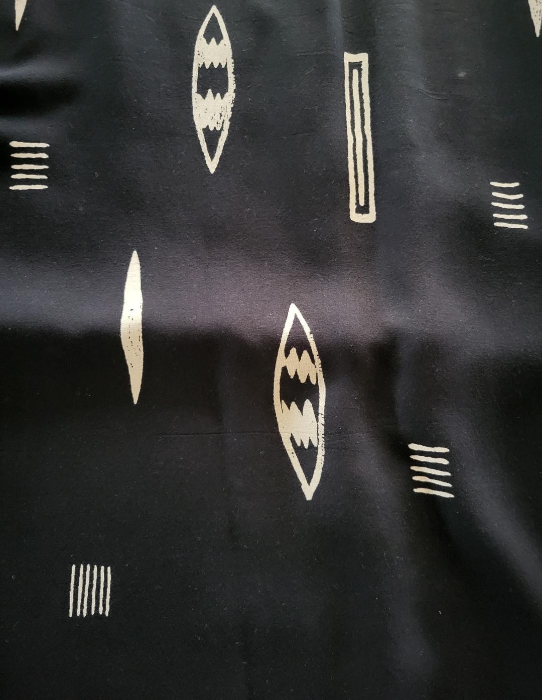 VTG Black Maxi Sleeveless Dress African Motif Rayon SZ 14 52″ L 20″ Across