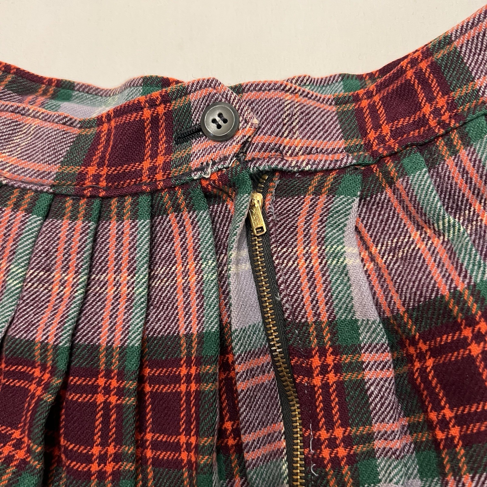 Vintage 50s Tartan Plaid Pleated Wool Skirt Waist 22″ High Waist Academic Preppy