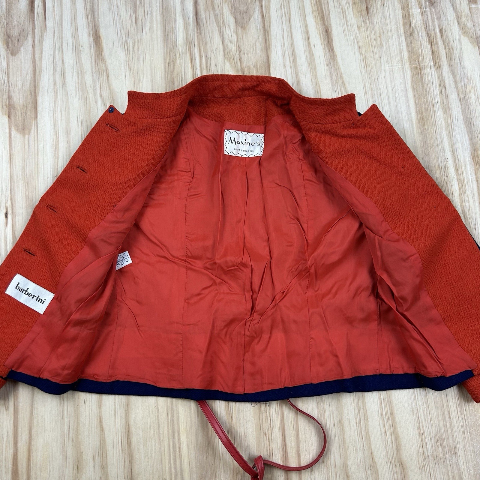 Barberini Women’s Vintage Unique Plaid Red and Blue Jacket Leather Tie Small
