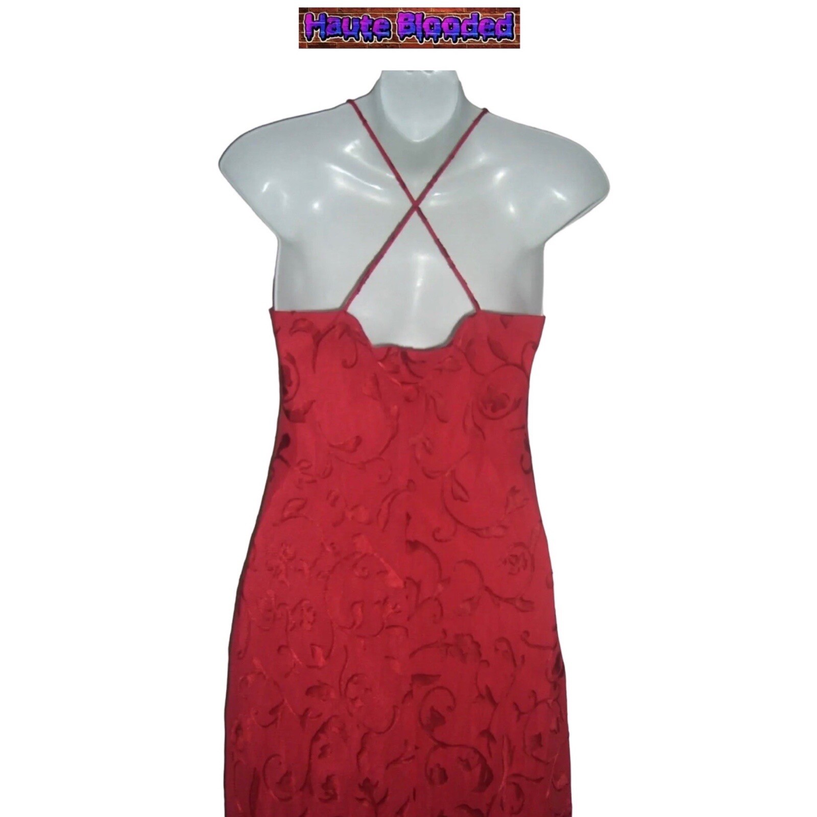 Vintage 90’s Dress 579 Friends Red Maxi Flower Crushed Velvet y2k Fairy Cottage