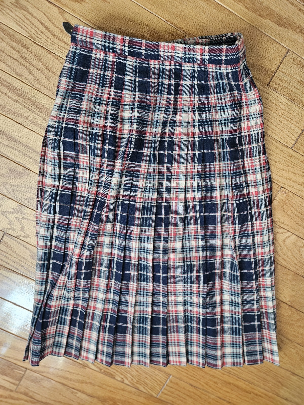 VTG Glenisla Classic Skirt Long Kilt Tartan Pleated Wool Red Navy Gry Women 12