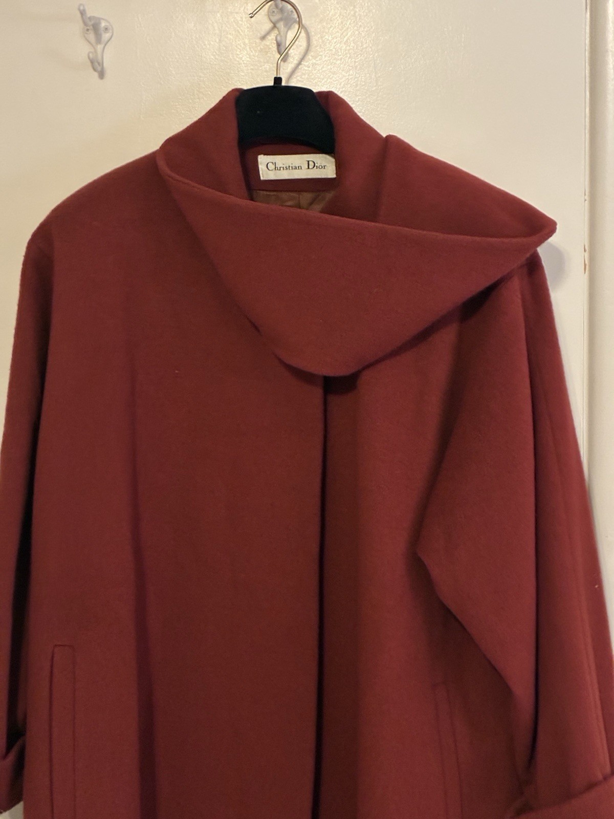 VTG. Couture Christian Dior Womens Deep Red Wool Maxi Coat/Scarf Collar SZ 14