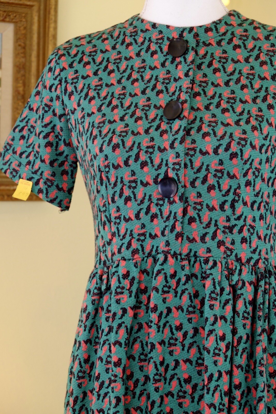 NOS VTG 50s 60s Leopard Print Shirt Dress Green Pink Black Medium Large