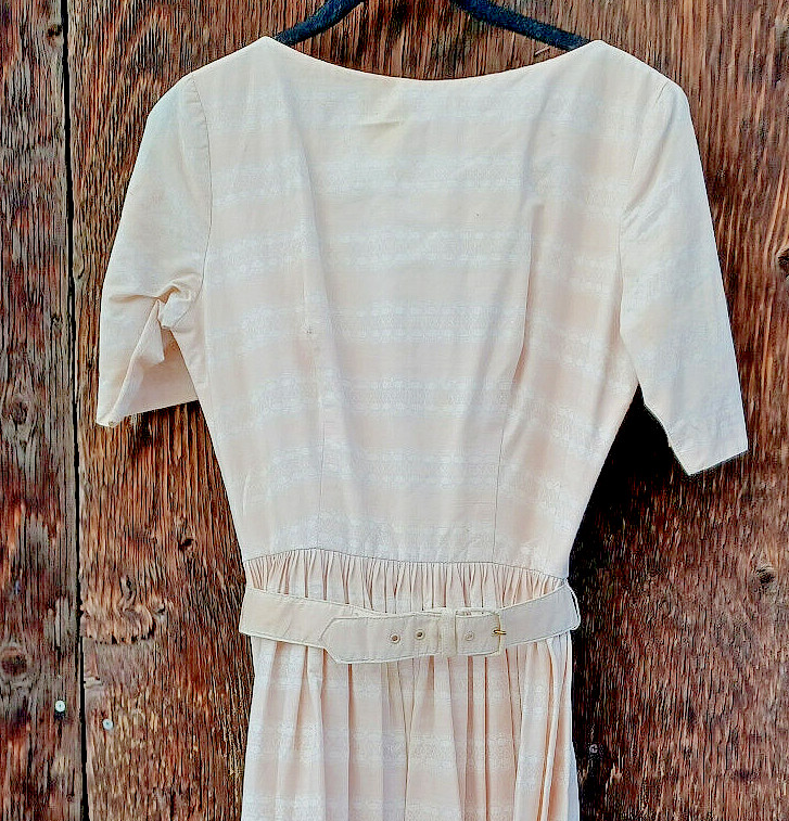 Vintage 100% Cotton Day Dress Print or Stripe, Low Back Cottagecore Applique