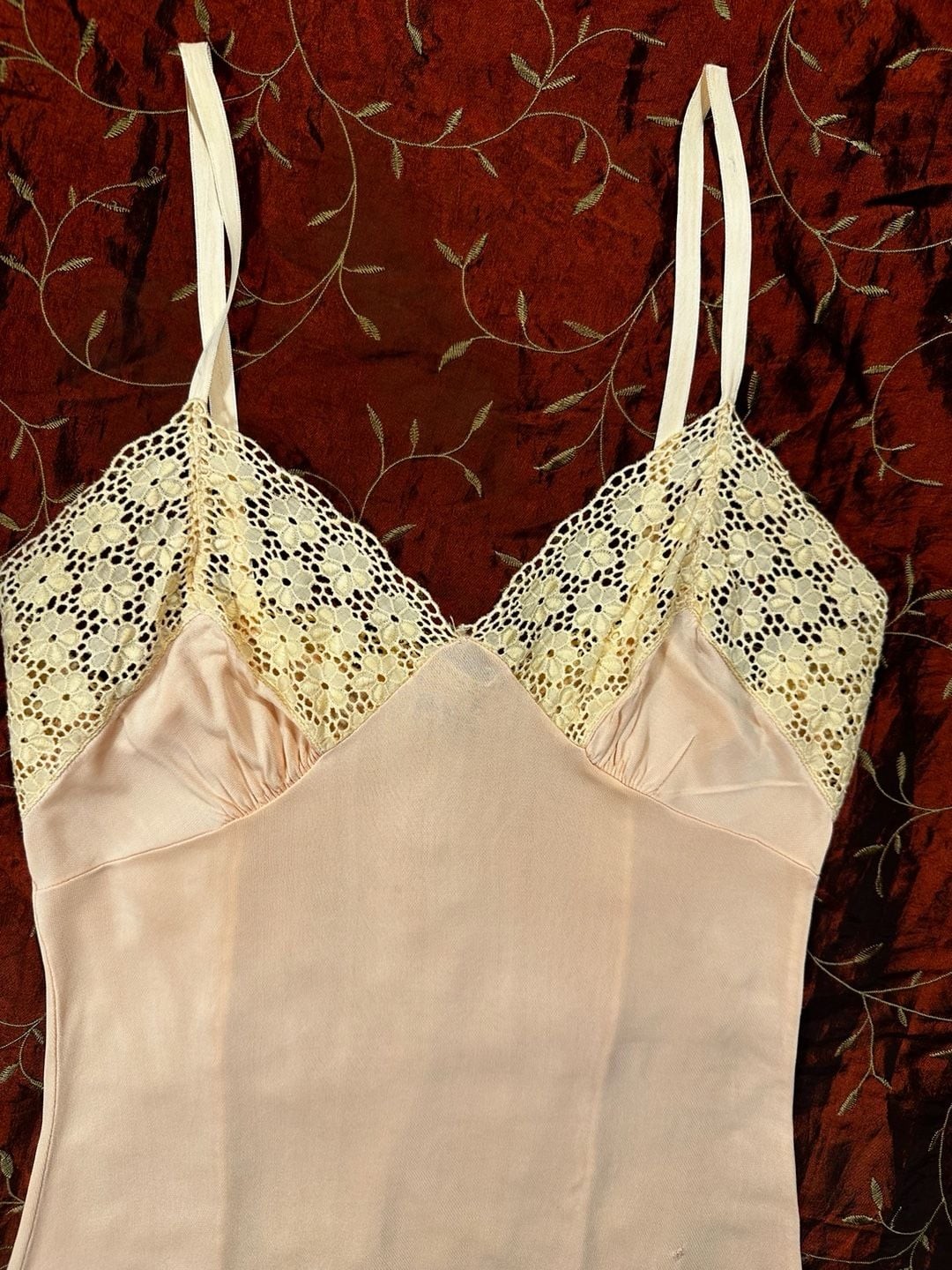 Vintage German Schiesser Peach Lace Trimmed Slip Dress Sz 40