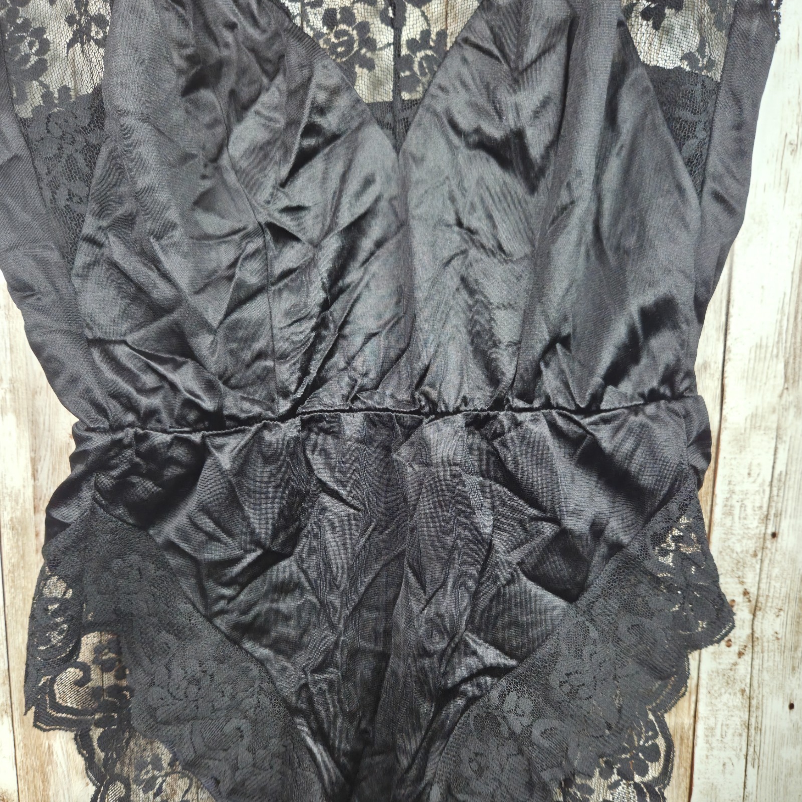 Vintage CHANTILLY Maidenform Black Teddy One Piece Lingerie Size 32 Satin Lace
