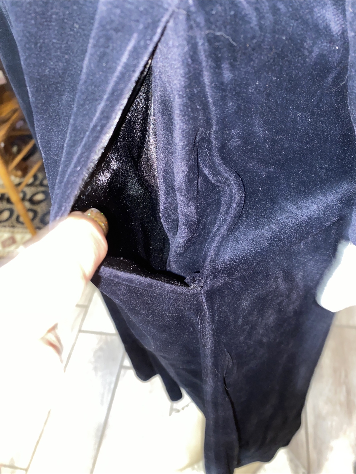 VTG Georgette Trabolsi BLOOMINGDALES BLACK Velvet ROBE Size S/M BRCN