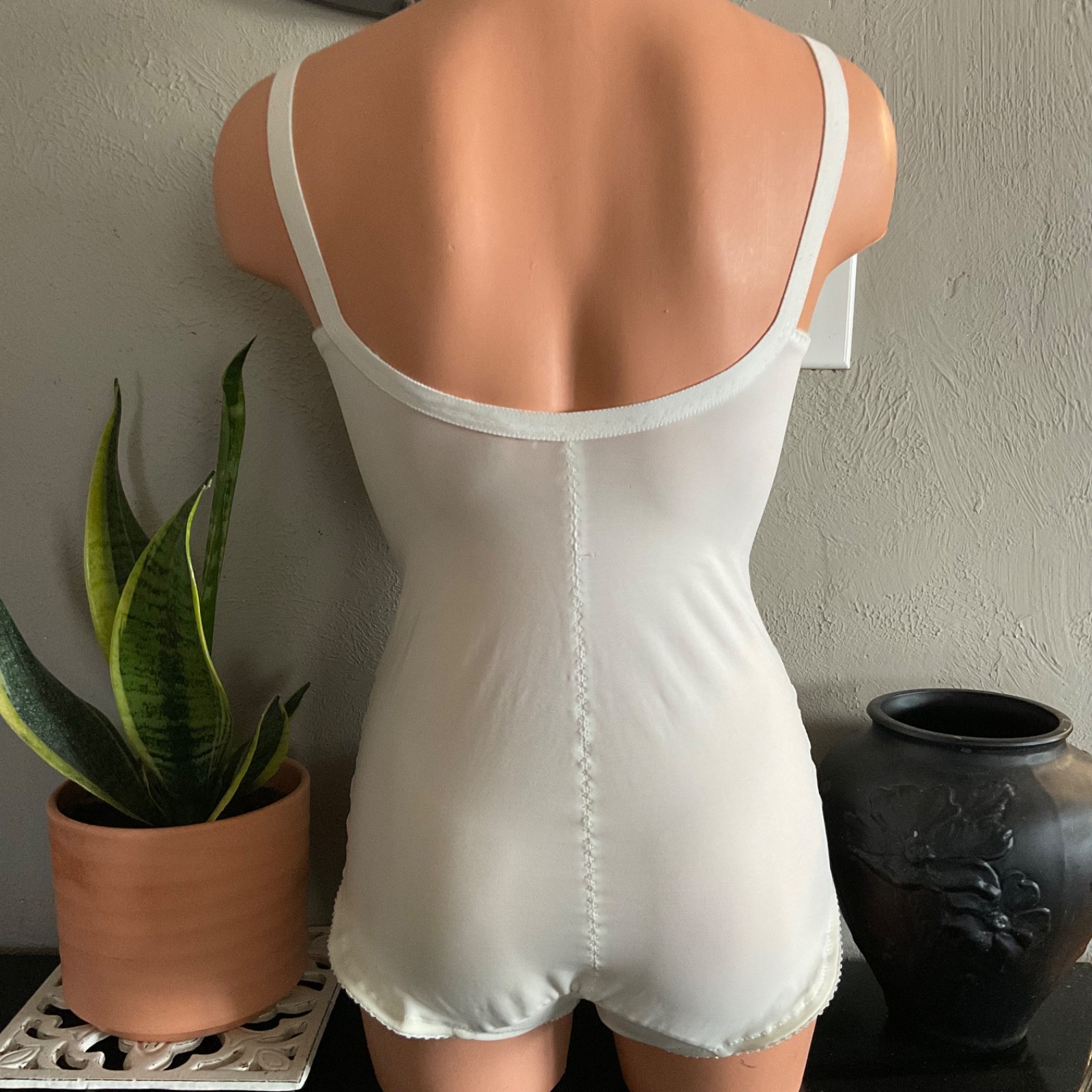 Vintage All in One Girdle ShapeWear White Stretch Bodysuit Wire Free Girdle 36B