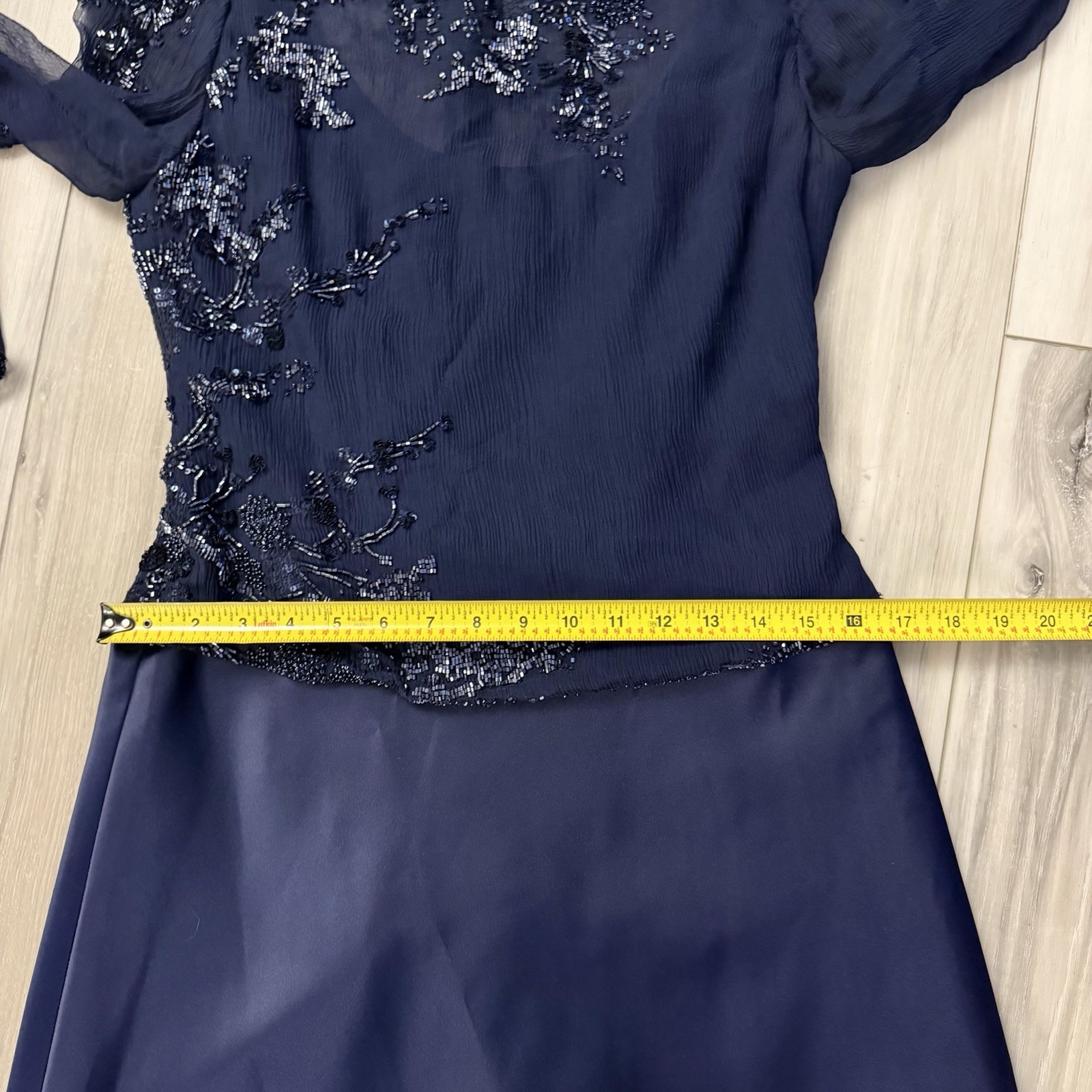 VTG 80s Jeet Blue 100% Silk Gown Dress Sequin Beaded Dynasty Luxury Glamour Sz 8