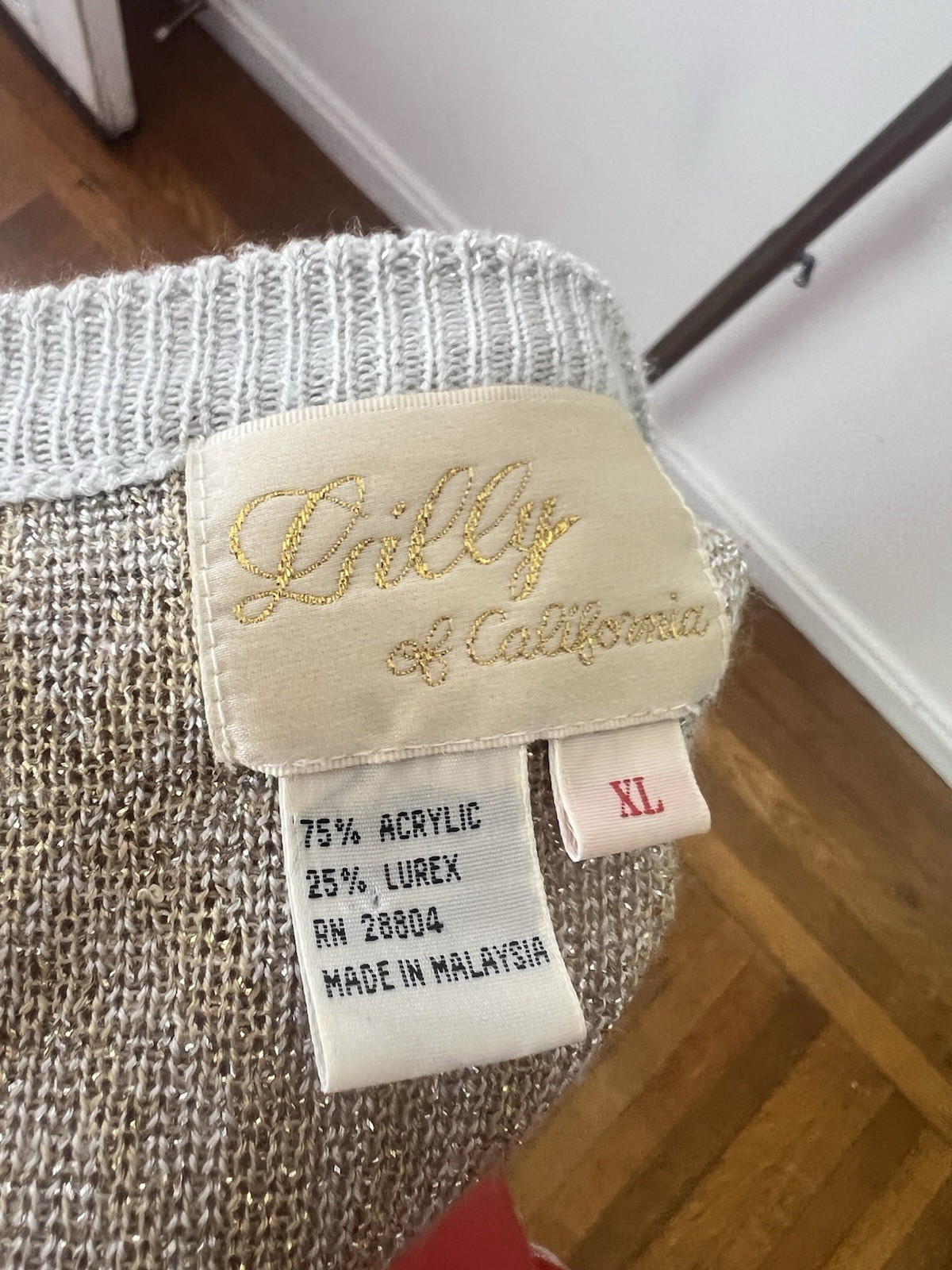 LILLY Of CALIFORNIA 80’s Vintage Women’s Silver & Gold Lurex Cardigan Sweater XL