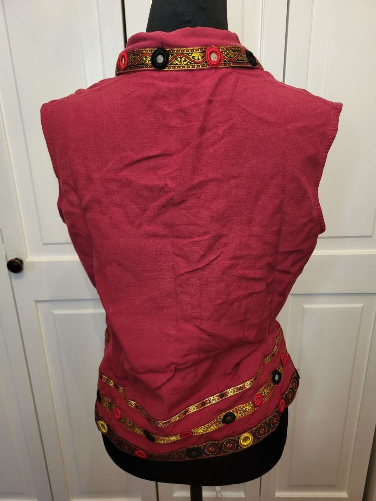Studio Works Vintage 90s/Y2K Red Linen Blend Button Up M Boho Indie Embroidered