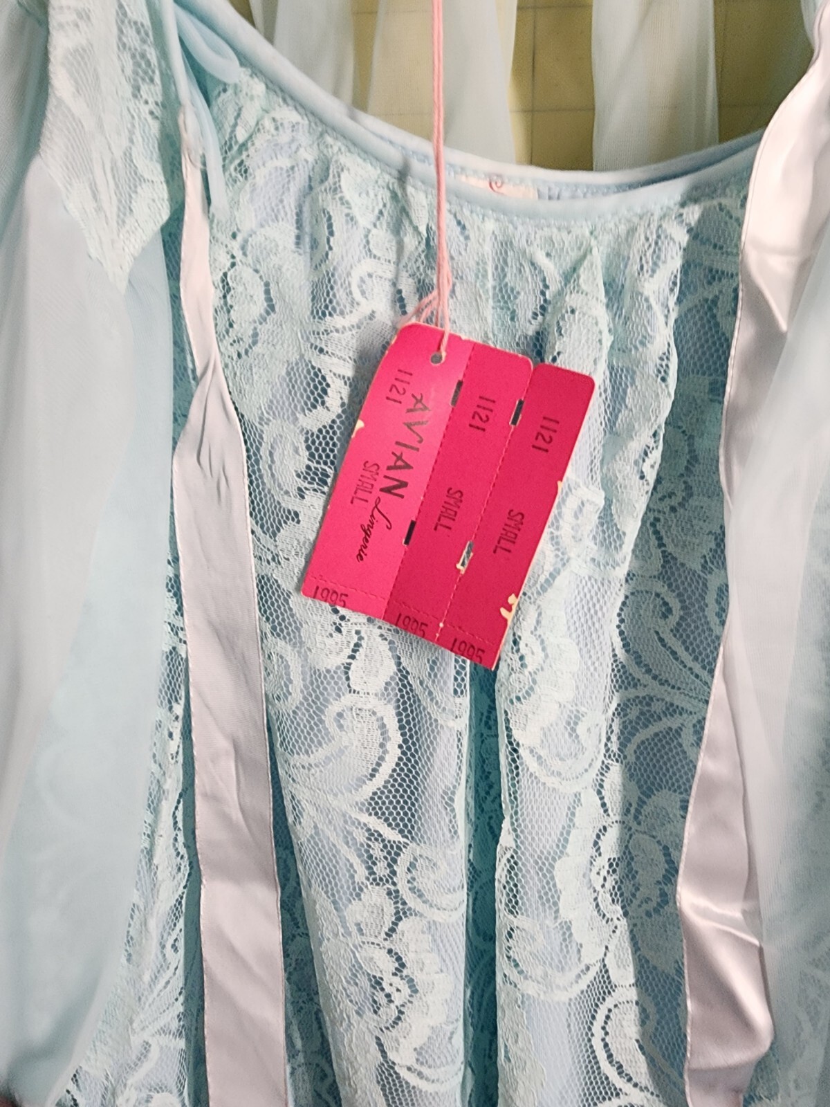 Avian Light Blue Peignoir Set Nightgown Robe Floral Lace Nylon Sz Small NWT