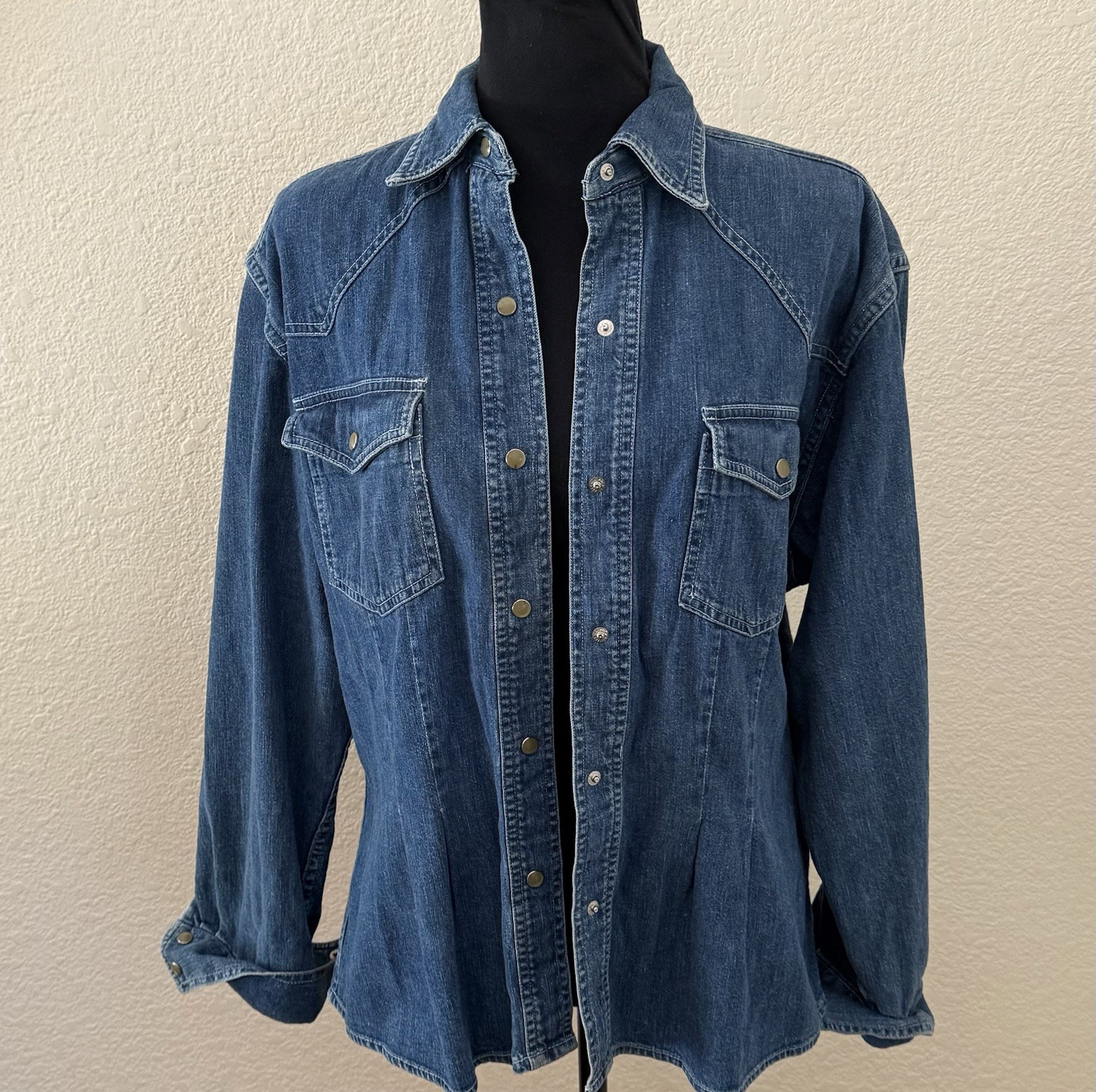 NWVTG 80s Banana Republic Denim Western Snap Shirt Pleated Waist Sz 10 (6-8)